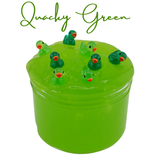 Quacky Green Slime from Smushy Slime shop, featuring vibrant green slime with adorable duck charms for a fun and playful experience.